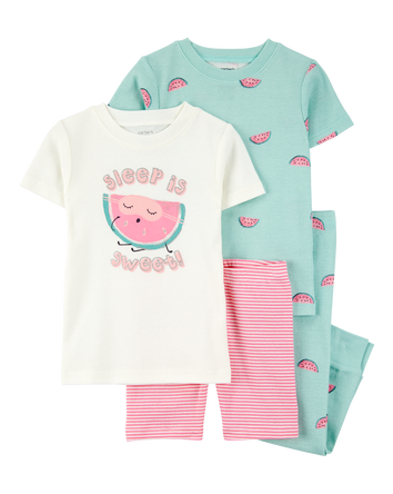Enfant en bas âge Pyjama 4 pièces en coton ajusté à melon d’eau, 
