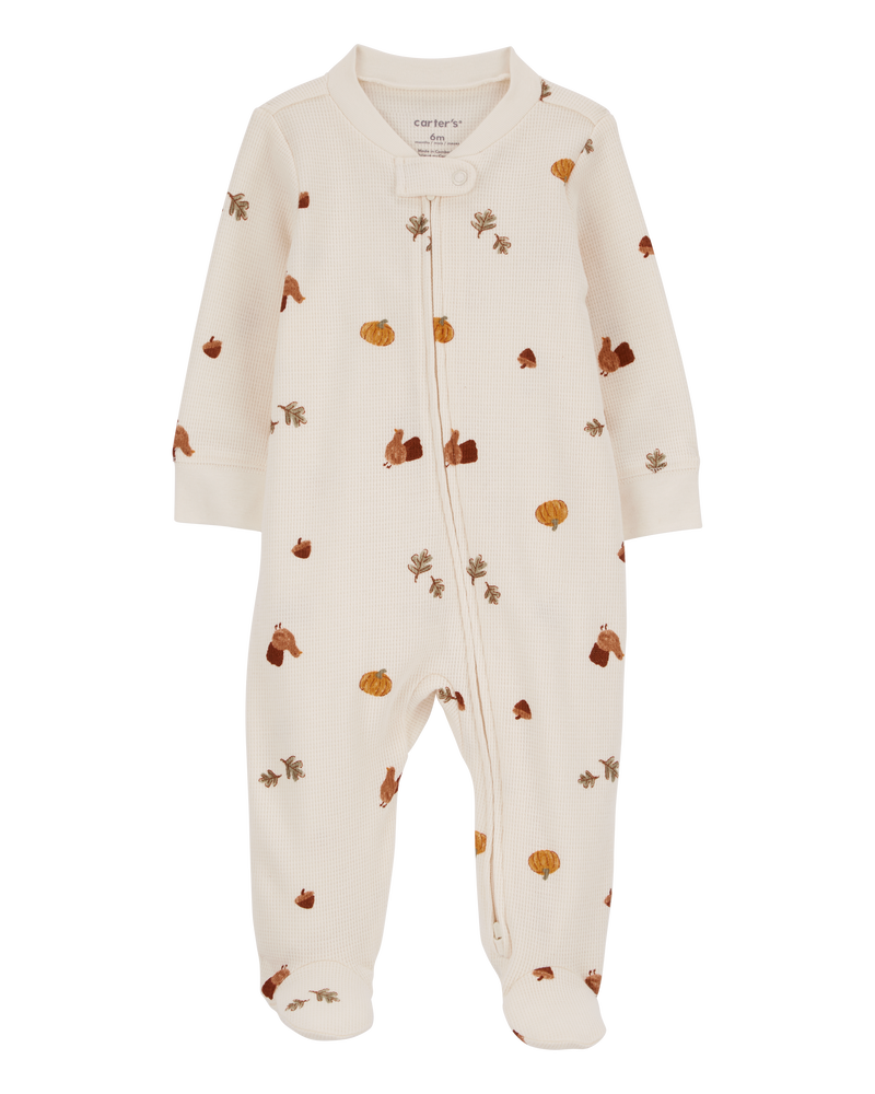 Baby Thanksgiving Zip Up Thermal Footie Sleeper Pyjamas