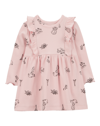 Baby Paris-Print Long-Sleeve Dress - Pink, 