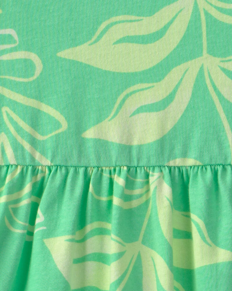 Girls Tropical Floral Sleeveless Knit Dress - Green, image 3 of 4 slides