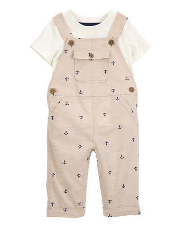 Baby 2-Piece Anchor Tee & Overall Set - Tan/Ivory, 