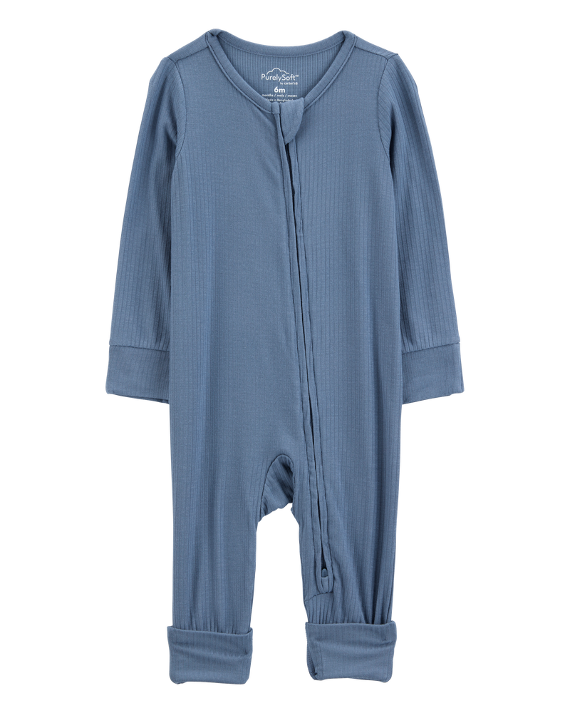 Bébé garçon - Grenouillère PurelySoft à fermeture à glissière à 2 sens à poignets et pieds rabattables de couleur unie - Bleu marine, image 1 sur 7 diapositives