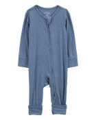 Bébé garçon - Grenouillère PurelySoft à fermeture à glissière à 2 sens à poignets et pieds rabattables de couleur unie - Bleu marine, image 1 sur 7 diapositives