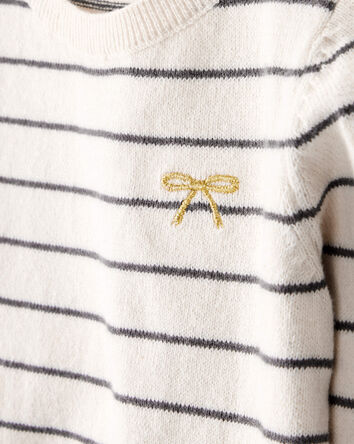 Baby Girl Bow Striped Long-Sleeve Tee & Pant Set - White/Grey, 