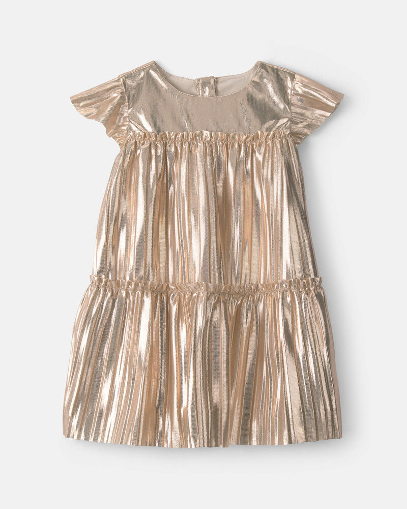 B&eacute;b&eacute; fille - Robe manches courtes en tissu froiss&eacute; m&eacute;tallique - Dor&eacute;, image 1 sur 4 diapositives