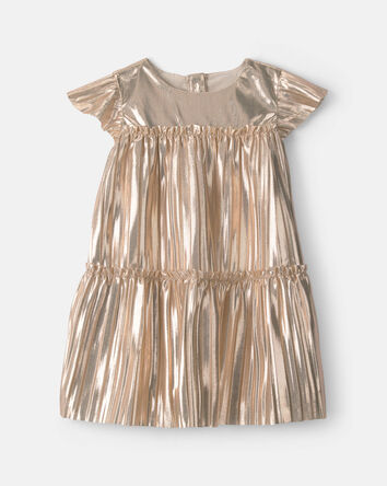Baby Girl Metallic Crinkle Short-Sleeve Dress - Gold, 