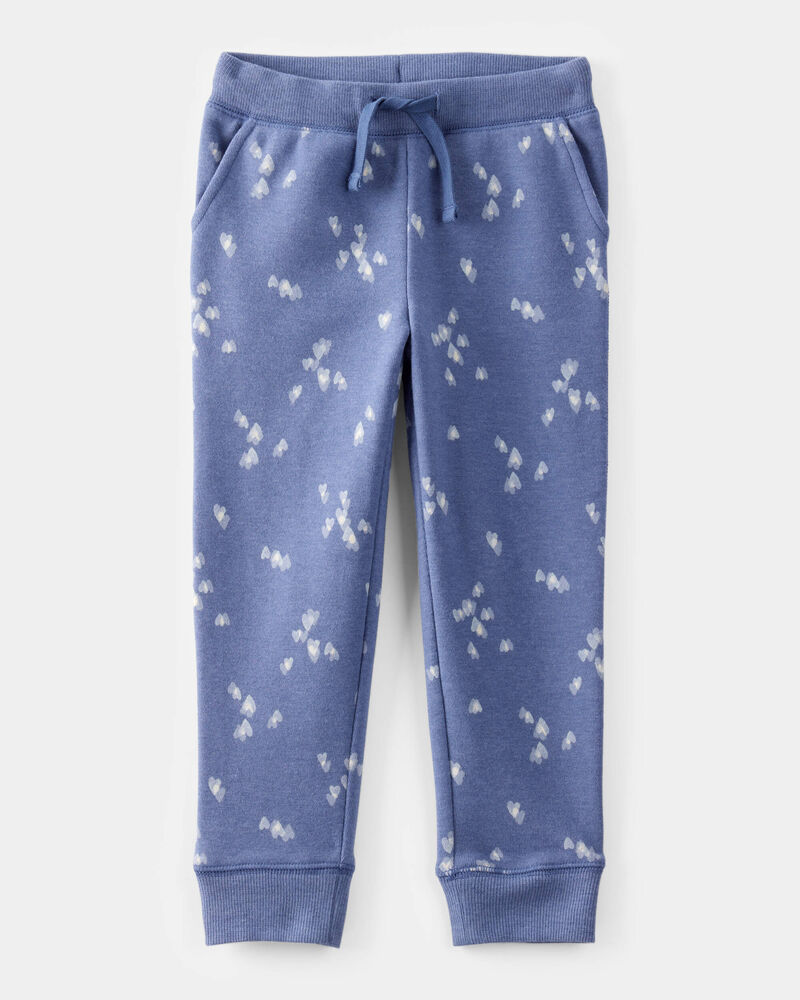 Toddler Girl Heart Print French Terry Drawstring Joggers - Blue, image 1 of 4 slides