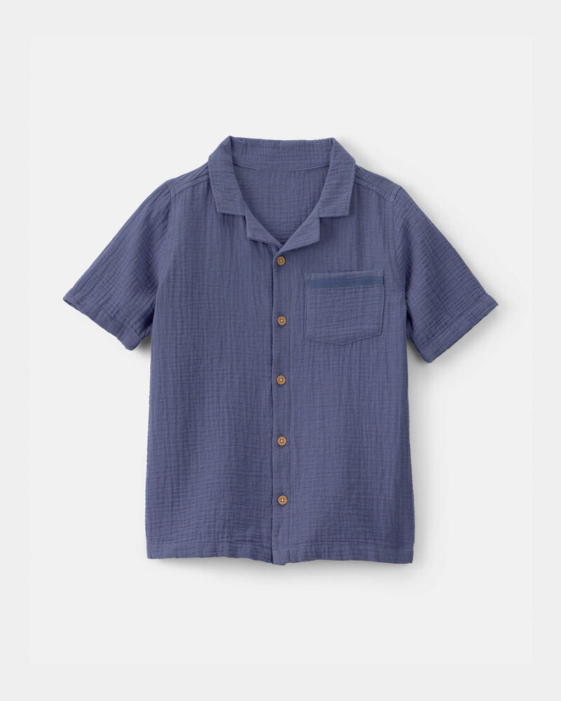 Gar&ccedil;ons - Chemise boutonn&eacute;e &agrave; manches courtes - Bleu, image 1 sur 2 diapositives
