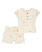 Baby 2-Piece Fox Print Tee & Short Set - Khaki, image 1 of 3 slides
