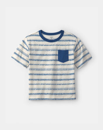 Gar&ccedil;ons - T-shirt &agrave; rayures avec poche - Bleu/Blanc, 