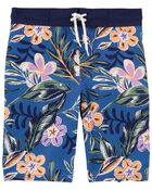 Tropical Floral Print Swim Trunks, image 1 of 2 slides