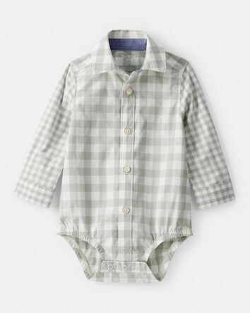 B&eacute;b&eacute; gar&ccedil;on - Cache-couche boutonn&eacute; &agrave; manches longues &agrave; motif &eacute;cossais - Vert, 