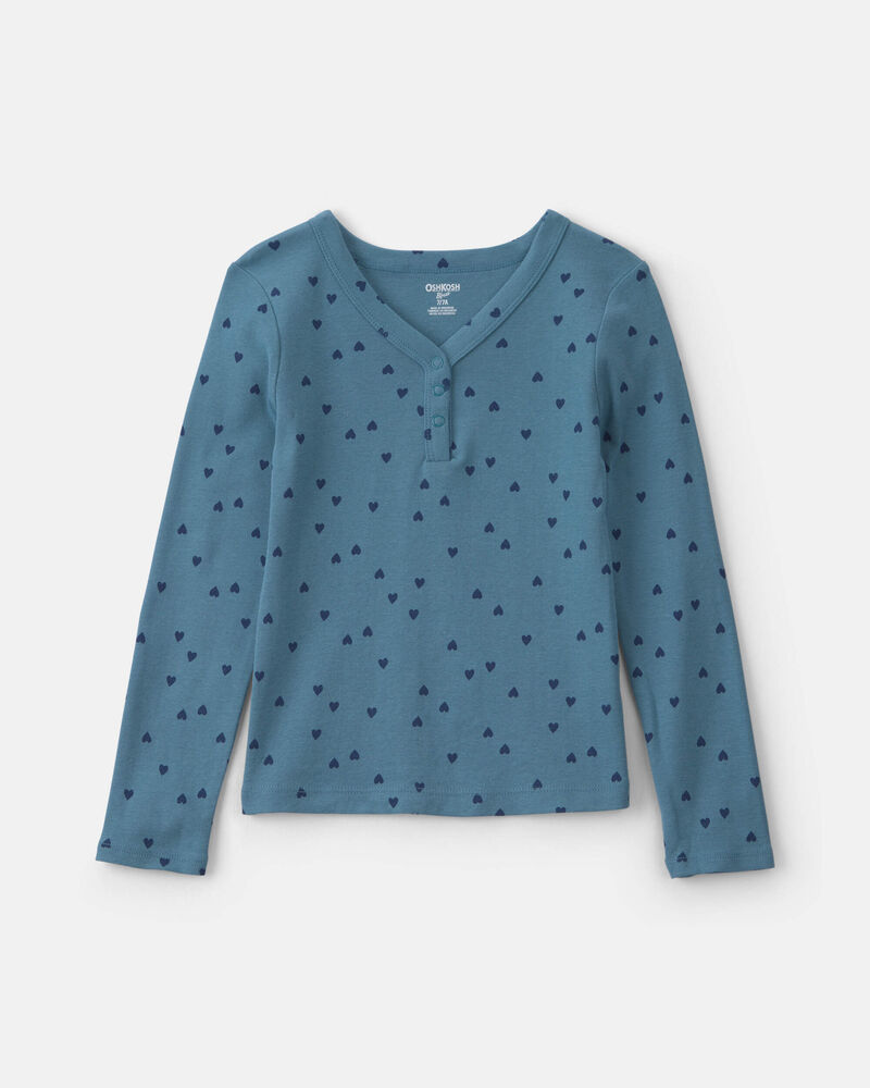 Filles - Haut manches longues en tissu c&ocirc;tel&eacute; &agrave; motif c&oelig;ur &ndash; Bleu, image 1 sur 2 diapositives