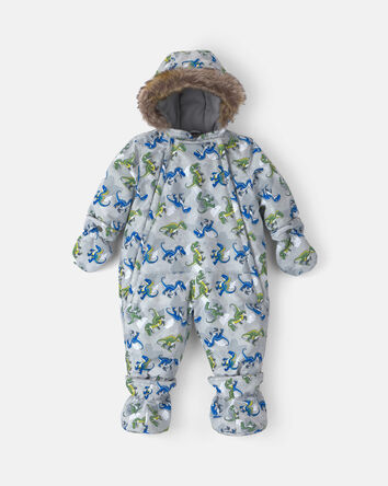 Baby Boy 1 Piece Dino Snowsuit- Grey, 