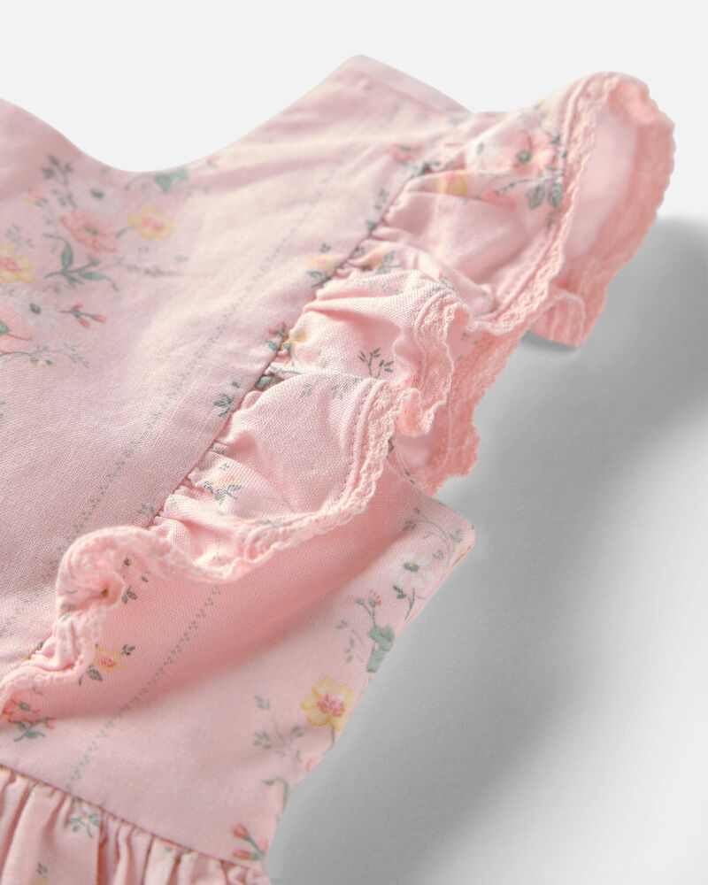 Girls Ruffle Dress Made with Organic Cotton in Spring Garden Print, image 3 of 5 slides