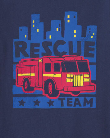 Tout-petit gar&ccedil;on - T-shirt manches longues &agrave; imprim&eacute; de camion de pompiers &laquo;Rescue Team&raquo; - Bleu marine, 
