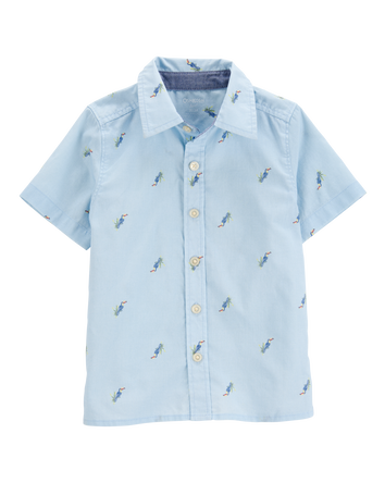Toddler Toucan Print Short-Sleeve Button-Front Shirt - Blue, 