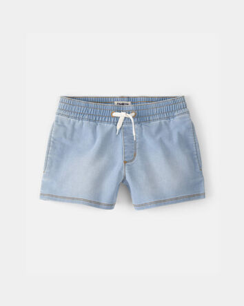 Girls Denim Drawstring Pull-On Shorts - Light Wash, 
