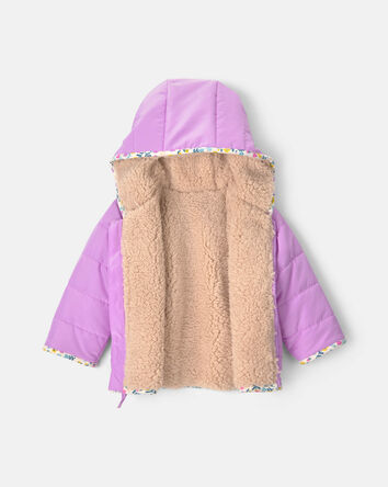 Baby Girl Teddy Fleece-Lined Puffer Jacket - Purple, 