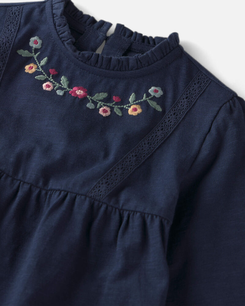 Baby Girl Organic Cotton Embroidered Peplum Top, image 2 of 4 slides