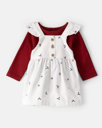 Baby Girl 3-Piece Holly Print Long-Sleeve Dress Set - White, 