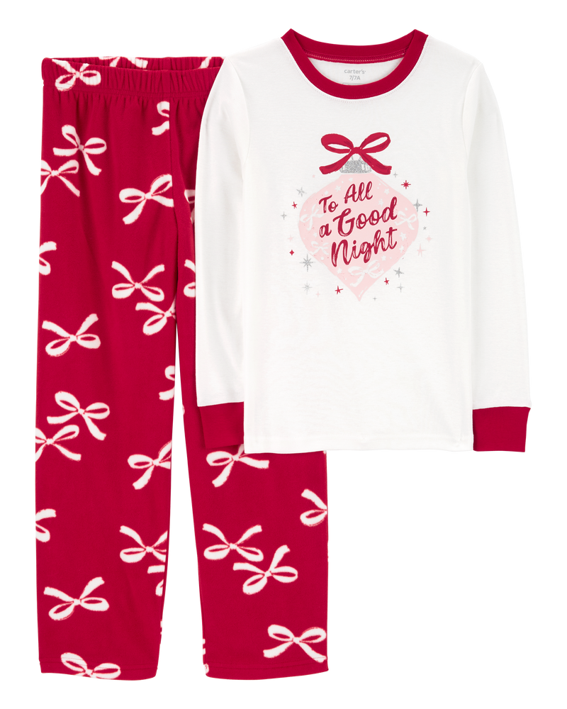 Kid 2 Piece Christmas Bow Cotton Fleece Pyjamas