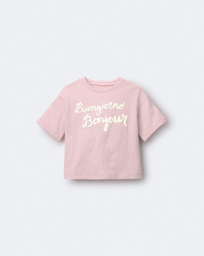 Toddler Girl 'Buongiorno, Bonjour' Rolled Cuff Tee - Light Pink, image 2 of 6 slides