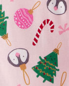 Baby Girl Christmas Ornament Print 100% Cotton Long-Sleeve 2-Way Zip 1-Piece Pyjamas - Pink, image 3 of 3 slides