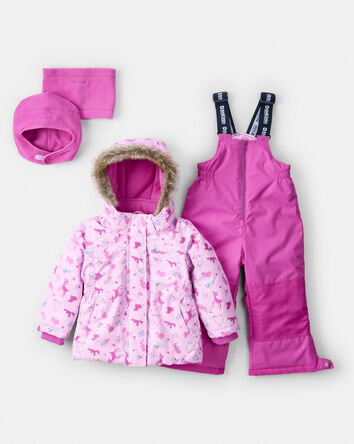 Bébé fille - Combinaison de neige 2 pièces pour fille imprimé animal avec bonnet et cache-cou en polaire
, 