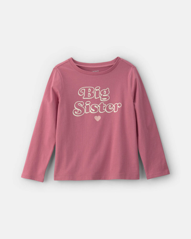 Filles - T-shirt manches longues &agrave; imprim&eacute; &laquo;Big Sister&raquo; - Rose, image 1 sur 2 diapositives