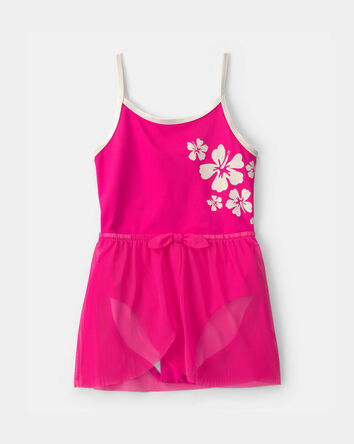 Girls 2-Piece Swimsuit and Cover Up Skirt Set - Pink, 