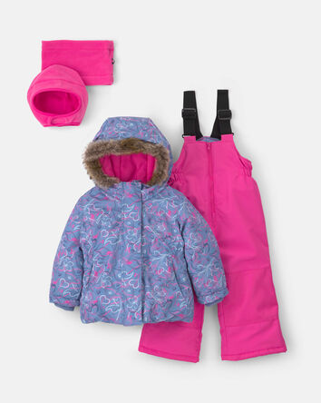 Baby Girl 2 Piece  Heart Print Snowsuit- Grey, 