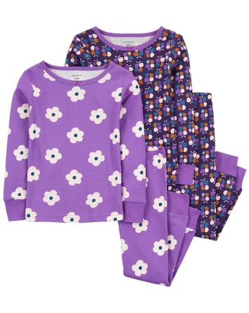 Pyjama 4 pièces en coton ajusté à motif fleuri, 