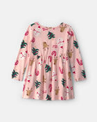 Toute-petite fille - Robe manches longues &agrave; th&egrave;me de No&euml;l - Rose, image 2 sur 3 diapositives