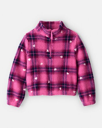 Girls Plaid Sherpa Quarter-Zip Pullover - Pink, 