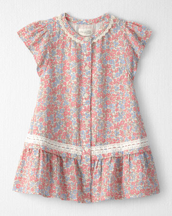 Toddler Girl Organic Cotton Gauze Dress in Spring Floral, 