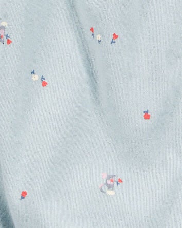 Baby Floral Print Ribbed Short-Sleeve Romper - Blue, 