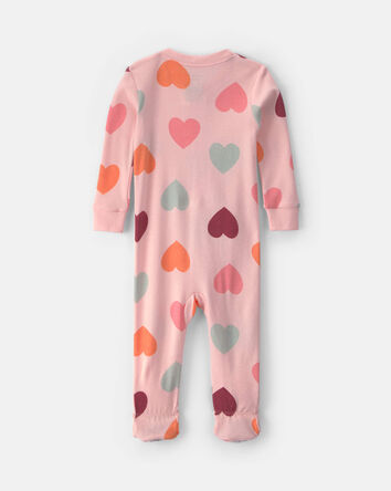 Baby Girl 1-Piece Heart 2-Way Zip 100% Cotton Snug Fit Pyjama - Pink, 