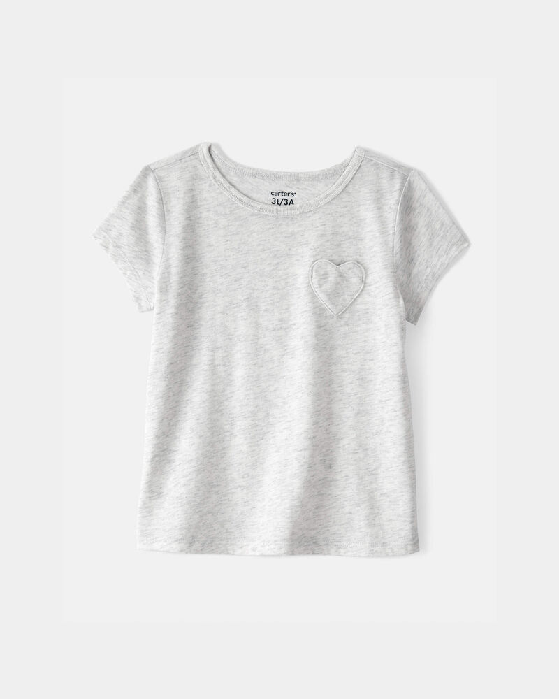 Toddler Girl Heart Pocket Top - Grey, image 1 of 3 slides
