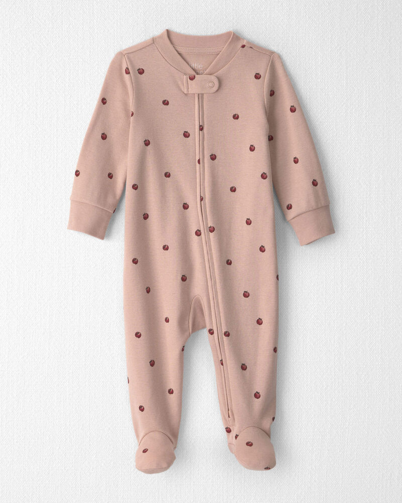 B&eacute;b&eacute; fille - Grenouill&egrave;re en coton biologique &agrave; motif Pommes roses, image 1 sur 4 diapositives