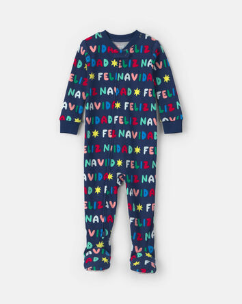 B&eacute;b&eacute; - Pyjama ajust&eacute; 1-pi&egrave;ce en 100 % coton avec pieds &agrave; imprim&eacute; &laquo;Feliz Navidad&raquo; de No&euml;l &ndash; Bleu marine, 