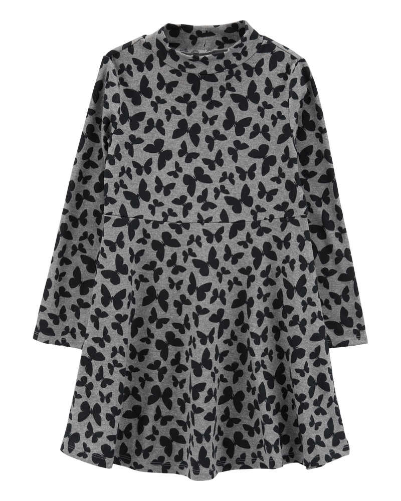 Kid Butterfly Print Mock Neck Long-Sleeve Dress, image 1 of 4 slides