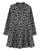 Kid Butterfly Print Mock Neck Long-Sleeve Dress, image 1 of 4 slides