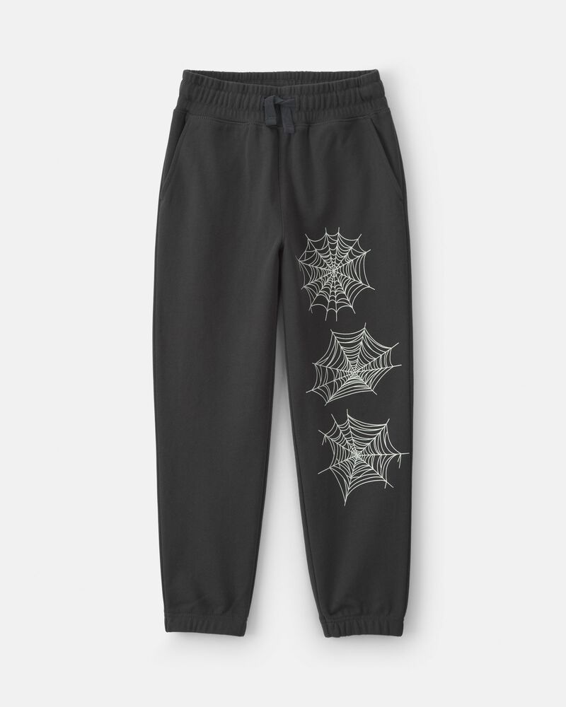 Boys 'Trick Or Treat' Spider Web Halloween French Terry Joggers - Black, image 1 of 4 slides