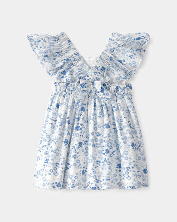 Baby Girl Floral Ruffle Dress - Blue/White, 