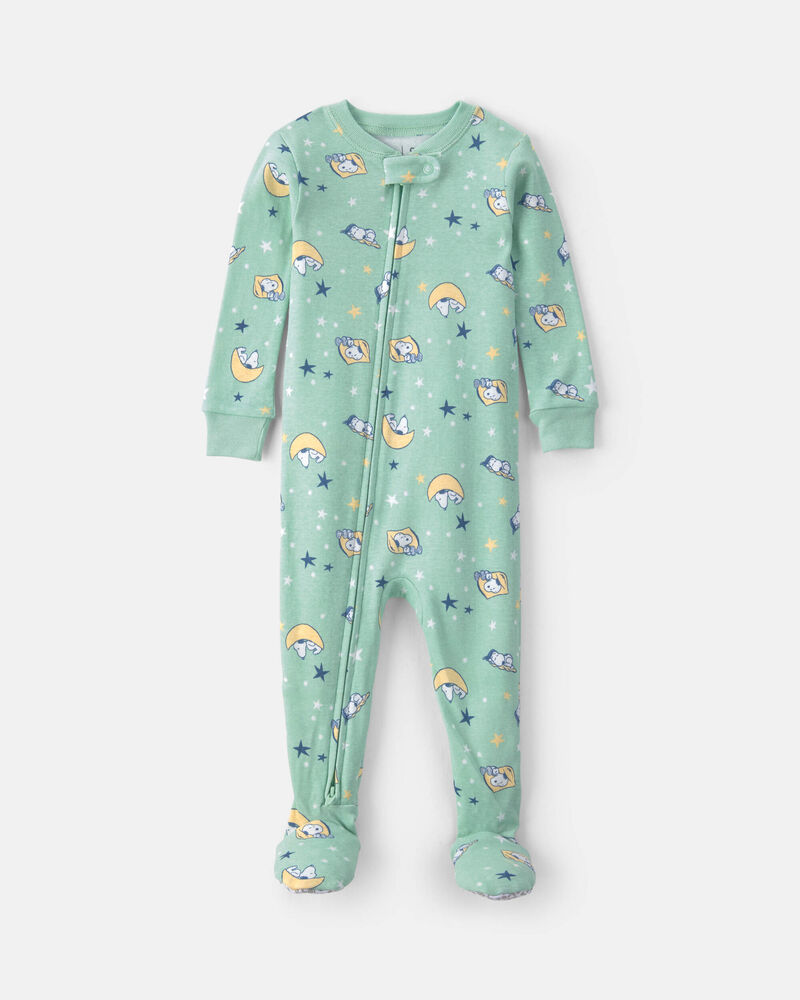 B&eacute;b&eacute; - Pyjama ajust&eacute; 1 pi&egrave;ce en 100 % coton Snoopy des Peanuts - Vert, image 1 sur 2 diapositives