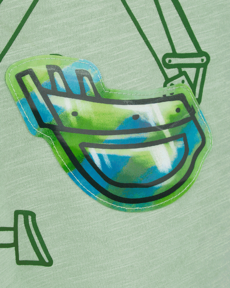 Toddler Construction Cotton Blend Long-Sleeve Tee - Green, image 2 of 5 slides