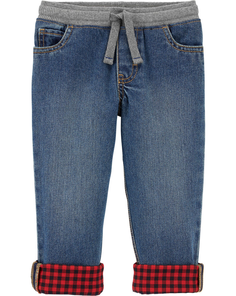 Flannel-Lined Denim Pants, image 1 of 2 slides