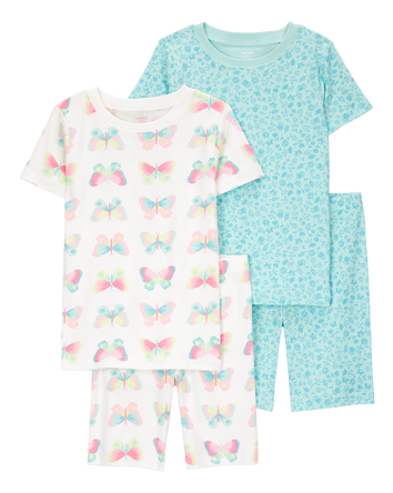 Kid Butterfly Print Snug Fit Cotton 4-Piece Pyjamas, 