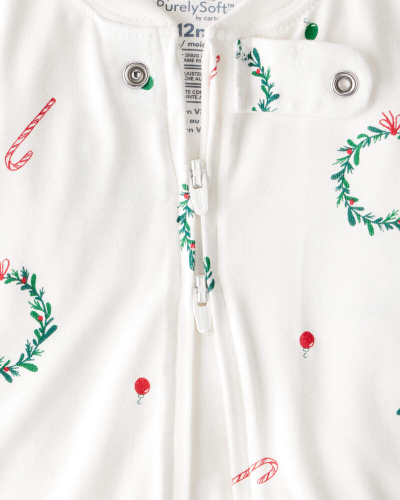 Baby Christmas Wreath Print PurelySoft Snug Fit 1-Piece pyjamas - White, image 2 of 6 slides